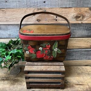 Vintage Hand Woven Longaberger Style Basket with Hinged Lid